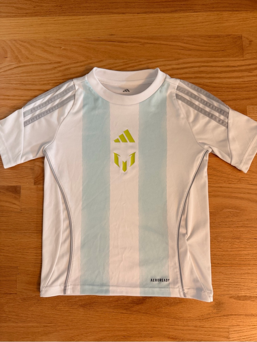 Adidas Messi Kids White Striped Soccer Jersey, Size XS